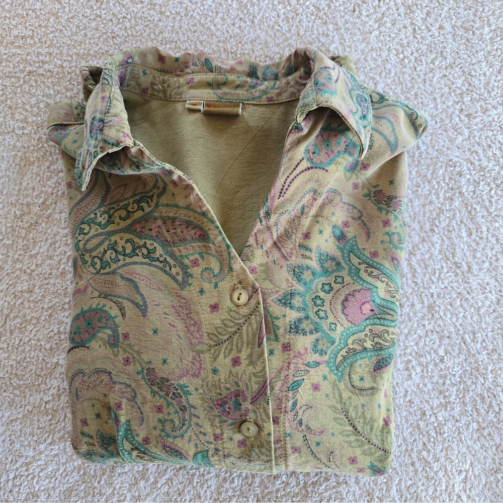 Vtg Tianello Tencel Blend Art-to-wear Button-Up Suzy Blouse Paisley Boho-chic M - Picture 12 of 13